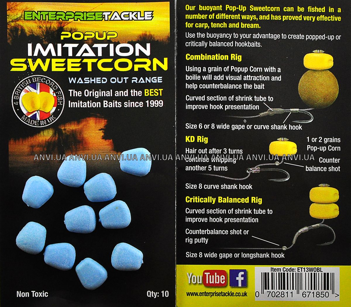 Porumb artificial Enterprise Tackle Pop-up Imitation Sweetcorn Washed Out Range, Blue, 10buc/plic