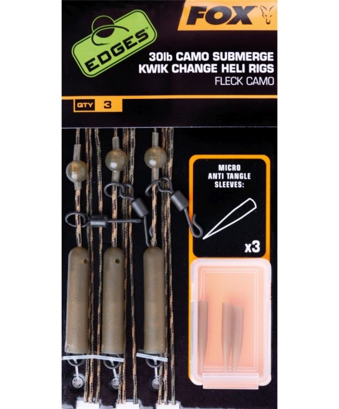 MONTURĂ FOX EDGES™ SUBMERGE CAMO LEADER HELI RIGS KWIK CHANGE 30LB 3BUC/SET