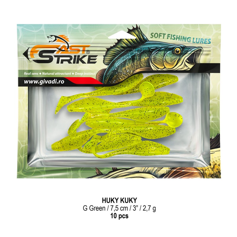 Shad Fast Strike Huky Kuky, G Green, 7.5cm/2.7g, 10buc/plic