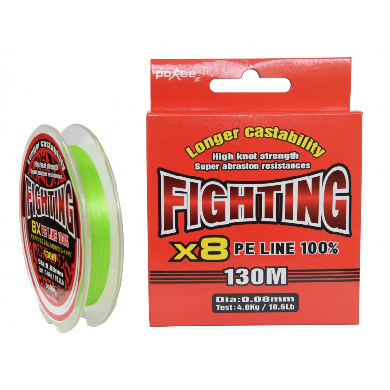 Fir textil Pokee Fighting Braid X8 PE, Lime Green, 0.08mm/4.80kg/130m