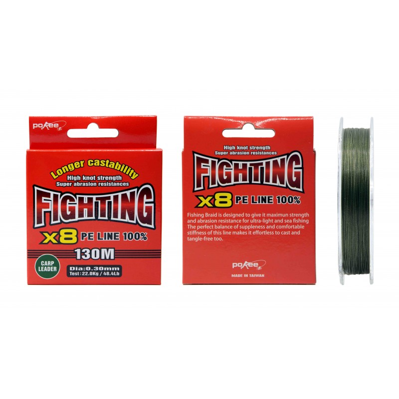 Fir textil Pokee Fighting Braid X8 PE Carp Leader, Moss Green, 0.27mm/20kg/130m