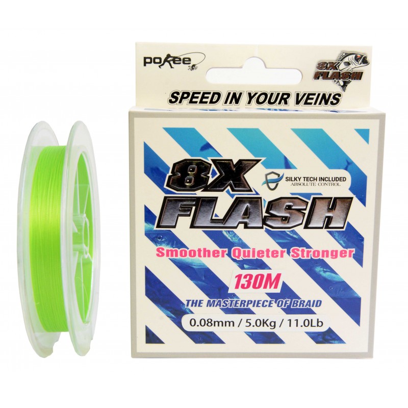 Fir textil Pokee 8X Flash Smart PE Braid, Lime Green, 0.10mm/6.20kg/130m