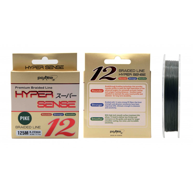 Fir textil Pokee Hyper Sense PE 12x Pike, Moss Green, 0.10mm/125m