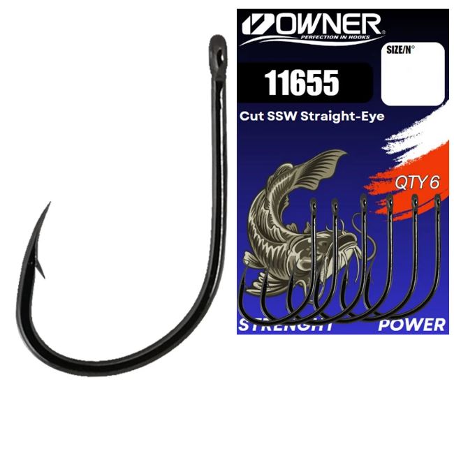 Cârlige Owner Amaz SSW 11655 Cut SSW Straight-Eye, Black Chrome, Nr.3/0, 6buc/plic