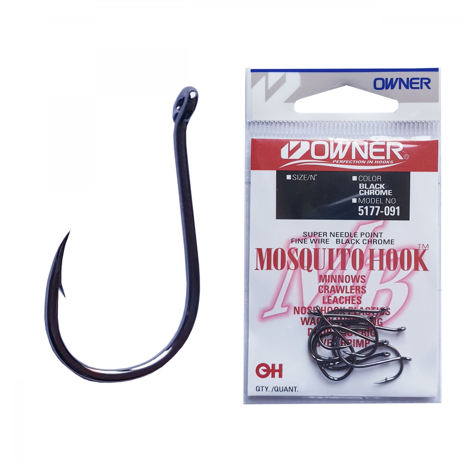 Cârlig Owner 5177 Mosquito Hook, Black Chrome, Nr.10, 12buc/plic