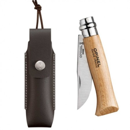 Set briceag Opinel Nr.8 INOX + Teacă piele