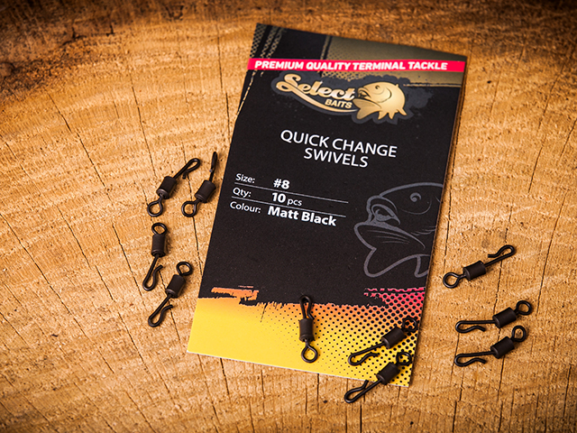 Vârtej cu agrafă rapidă Select Baits Quick Change Swivels, Matt Black, Nr.8, 10buc/plic