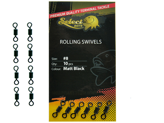 Vârtej Select Baits Rolling Swivels, Matt Black, Nr.8, 10buc/plic