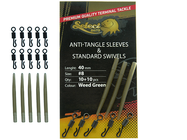 Kit Select Baits Antitangle Sleeves&Standard Swivels, Weed Green, Nr.8/40mm, 10+10buc/plic