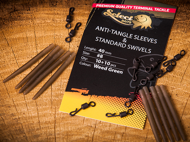 Kit Select Baits Antitangle Sleeves&Standard Swivels, Weed Green, Nr.8/40mm, 10+10buc/plic