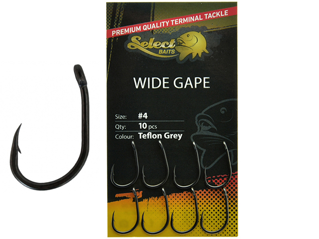 Cârlige Select Baits Wide Gape Hooks, Teflon Grey, Nr.6, 10buc/plic