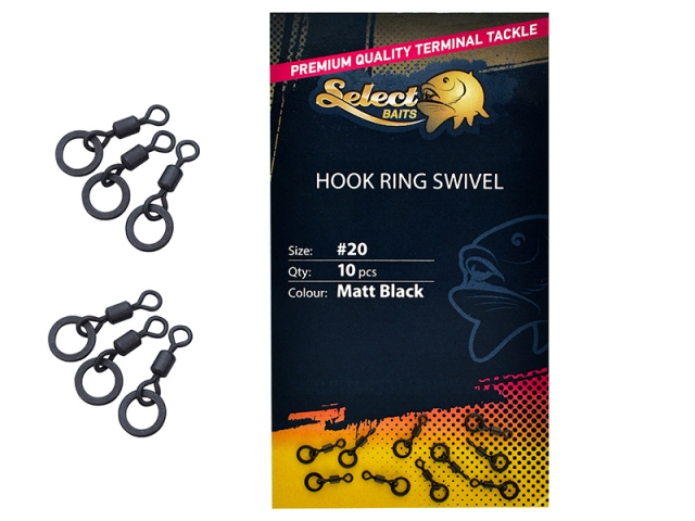 Micro-vârtej Select Baits Hook Ring Swivel, Matt Black, Nr.20, 10buc/plic