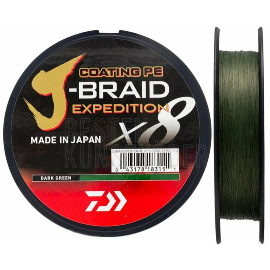 Fir textil Daiwa J-Braid Expedition X8 Dark Green, 0.18mm/12.30kg, 150m