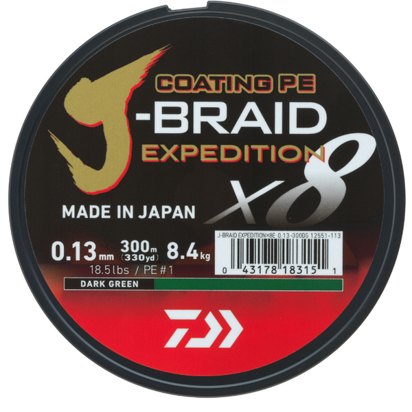 Fir textil Daiwa J-Braid Expedition X8 Dark Green, 0.20mm/16kg, 300m