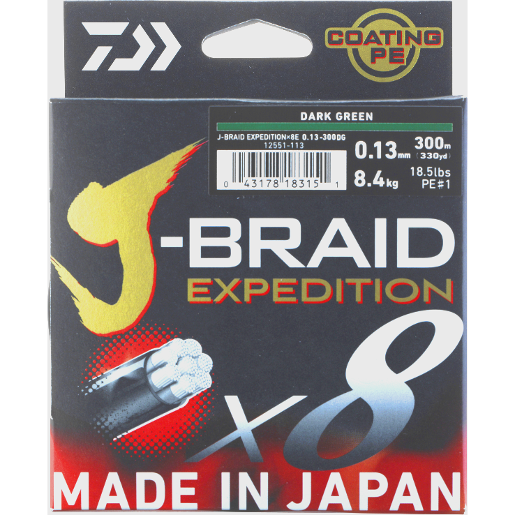 Fir textil Daiwa J-Braid Expedition X8 Dark Green, 0.20mm/16kg, 300m