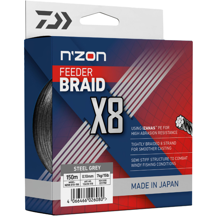 Fir textil Daiwa N'Zon Feeder Braid 8X, Steel Gray, 0.08mm/5kg, 150m