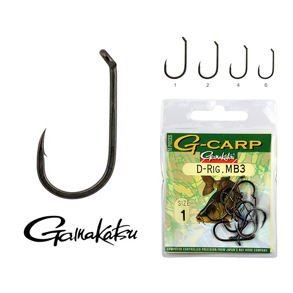 Cârlige Gamakatsu G-Carp D-Rig MB3, Negru, Nr.2, 10buc/plic