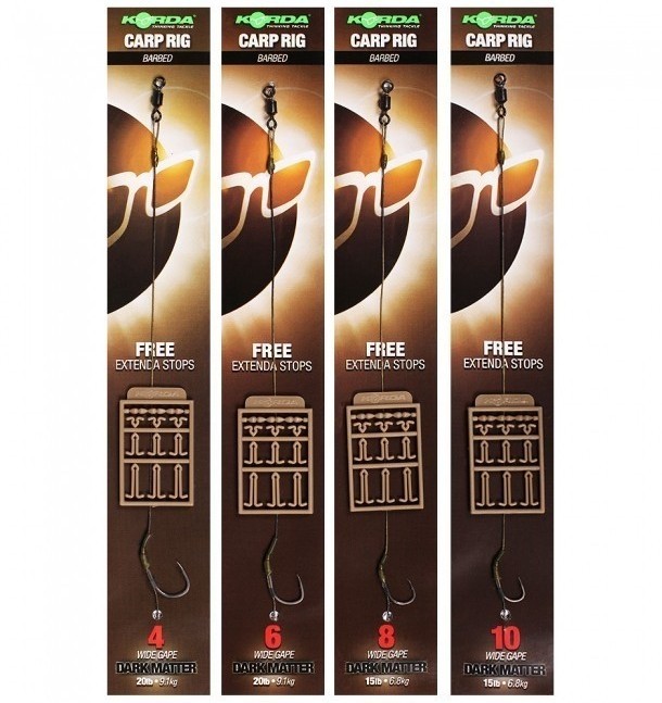 Montură Korda Carp Rig Dark Matter Wide Gape + Free Extenda Stops, Nr.10/15lbs, 1buc/blister