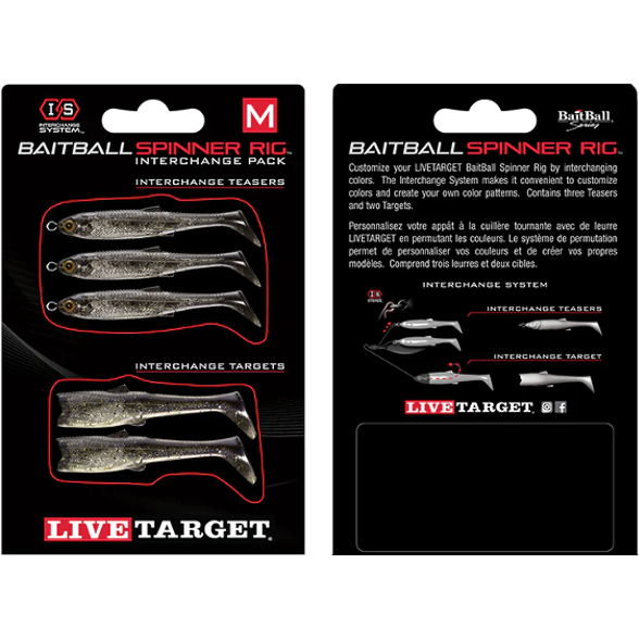 Rezervă LiveTarget Baitball Spinner Rig Interchange Pack, 850 Smoke/Silver, Small, 5buc/plic