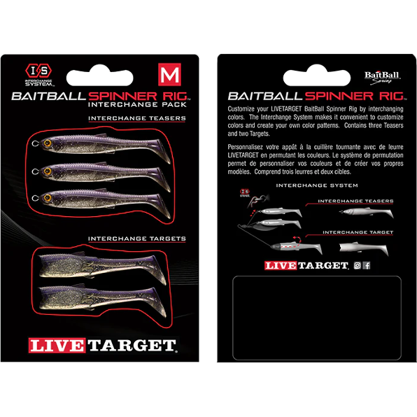 Rezervă LiveTarget Baitball Spinner Rig Interchange Pack, 851 Purple Pearl/Silver, Small, 5buc/plic