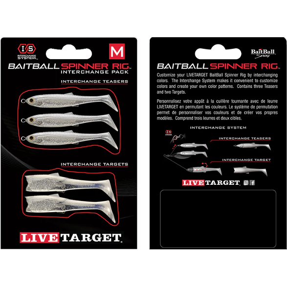 Rezervă LiveTarget Baitball Spinner Rig Interchange Pack, 855 Pearl White/Silver, Medium, 5buc/plic