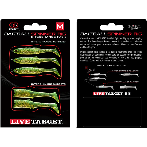 Rezervă LiveTarget Baitball Spinner Rig Interchange Pack, 856 Lime Chartreuse/Gold, Small, 5buc/plic
