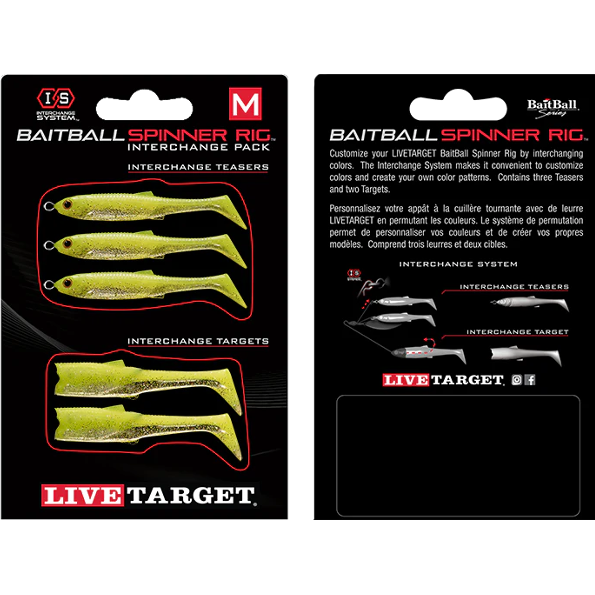 Rezervă LiveTarget Baitball Spinner Rig Interchange Pack, 857 Chartreuse/Silver, Large, 5buc/plic