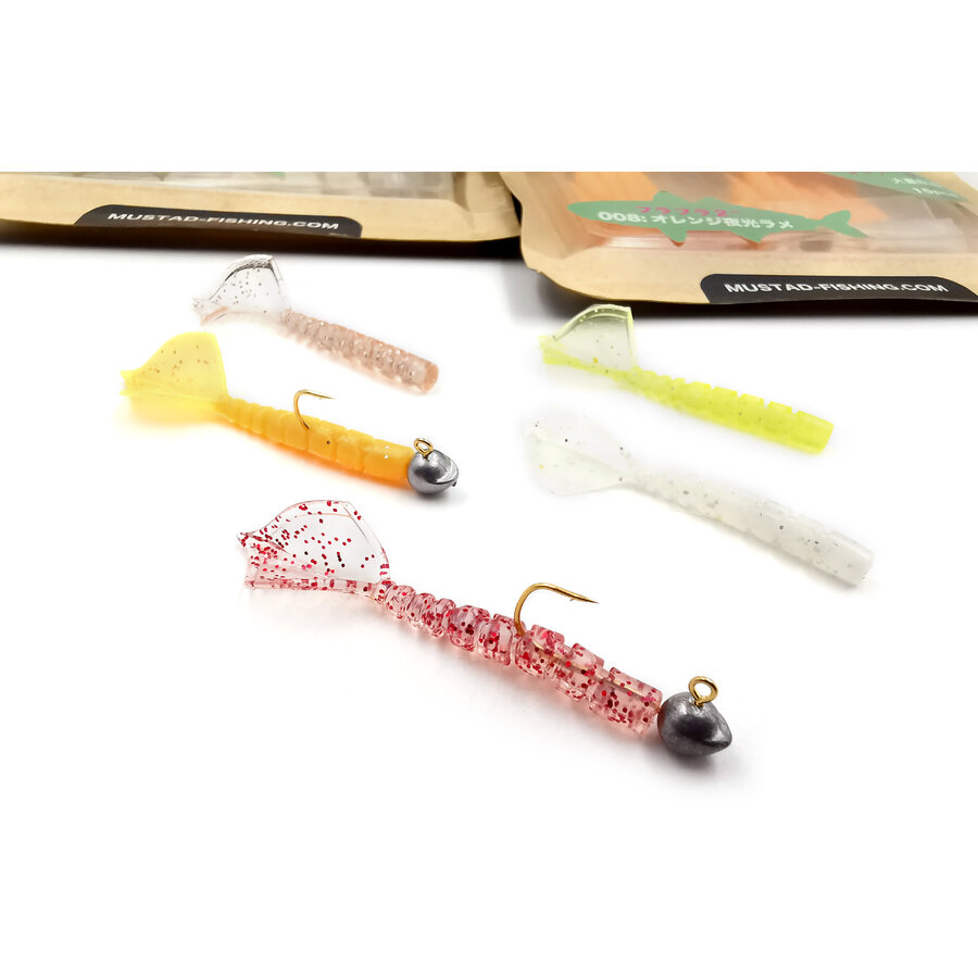Grub Mustad Aji Micro Hila, White Glow Glitter, 4.3cm, 12buc/plic