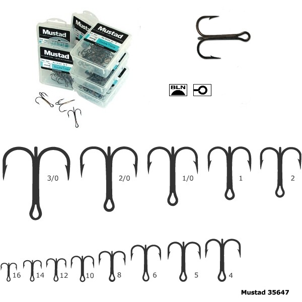 Ancoră triplă rotundă Mustad, Black Nickel, Nr.12, 10buc/cutie
