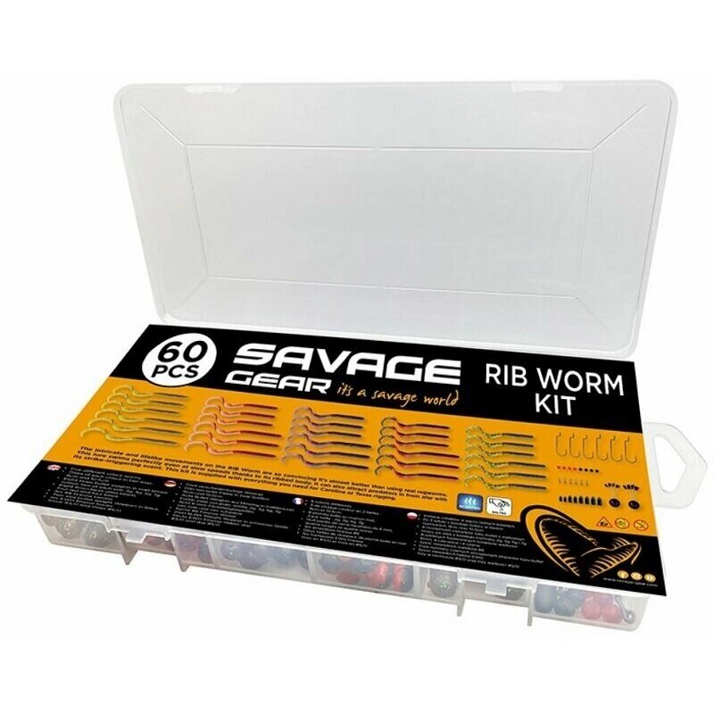 Set năluci + accesorii Savage Gear Rib Worm, 60buc/set