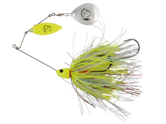 Spinnerbait Savage Gear DaBush Spinnerbait, Yellow Silver Holo Flame, 16cm/32g