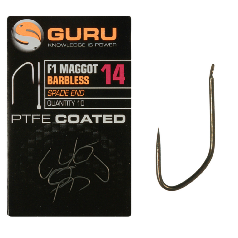 Cârlige Guru F1 Maggot Barbless PTFE Coated, Nr.18, 10buc/plic