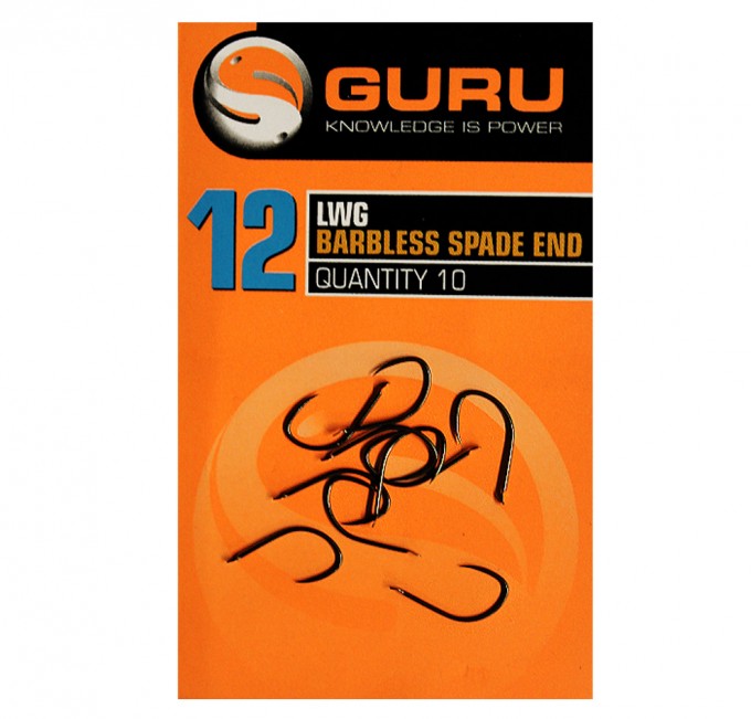 Cârlige Guru LWG Barbless Spade End, Black, Nr.20, 10buc/plic