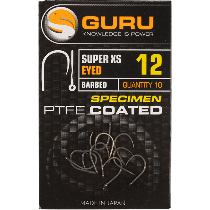 Cârlige Guru Super XS Eyed Barbed, Smoke, Nr.12, 10buc/plic