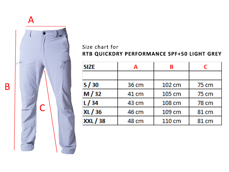 Pantaloni RTB Quickdry Performance SPF+50, Light Grey, Large