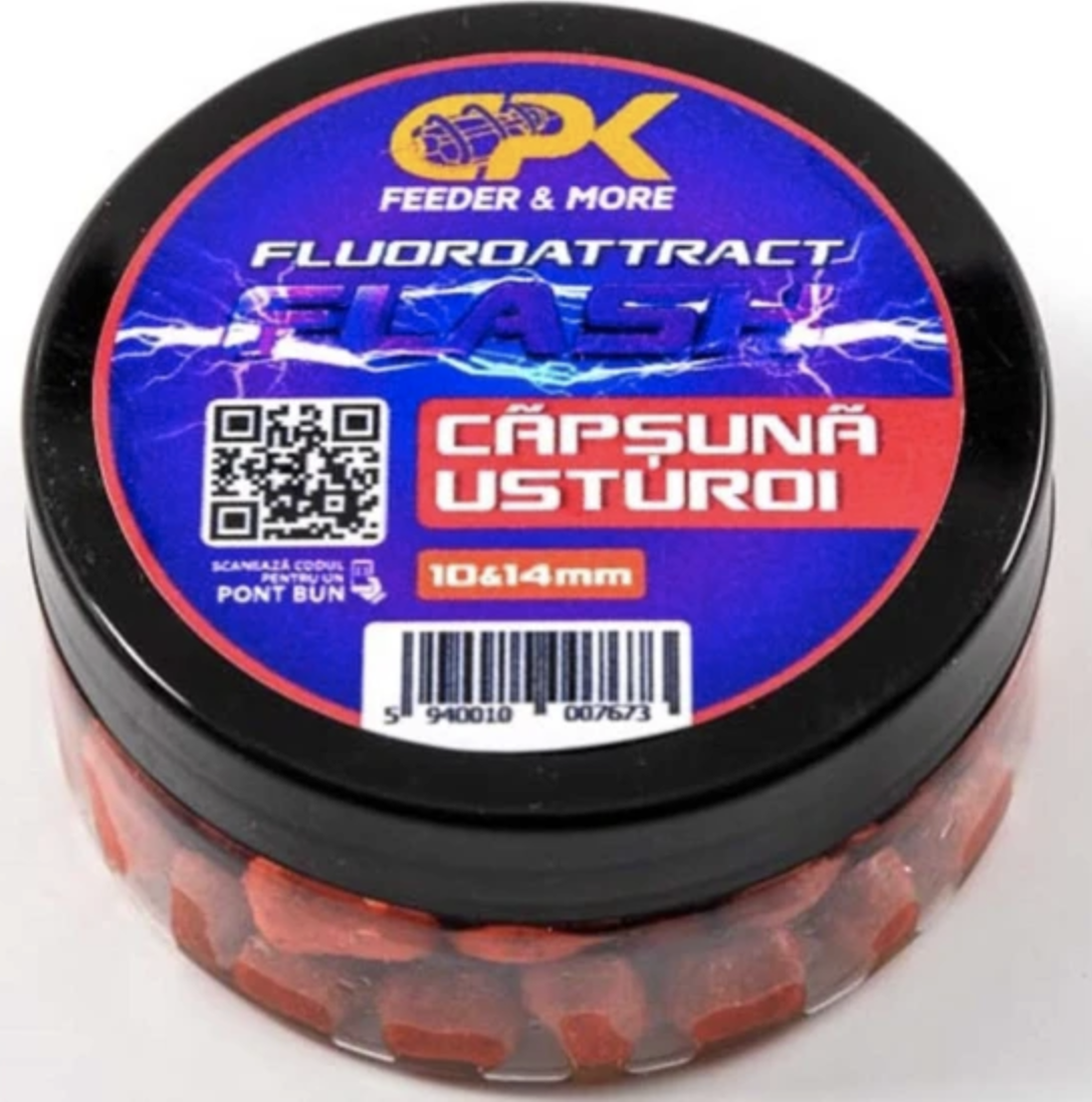 Boilies de cârlig cu plută CPK Fluoroattract, 10-14mm, Căpșună & Usturoi, 40g
