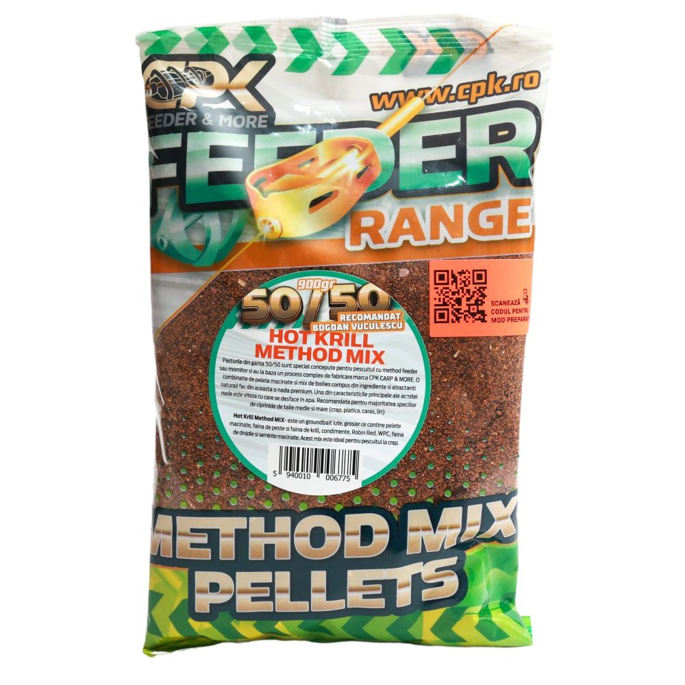 Nadă groundbait CPK 50/50 Method Feeder, Hot Krill, 900g