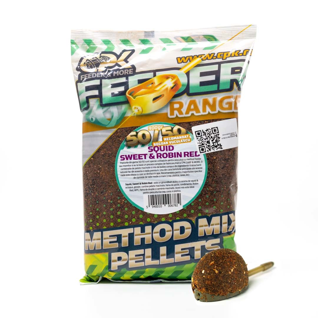 Nadă groundbait CPK 50/50 Method Feeder, Squid Sweet&Robin Red, 900g