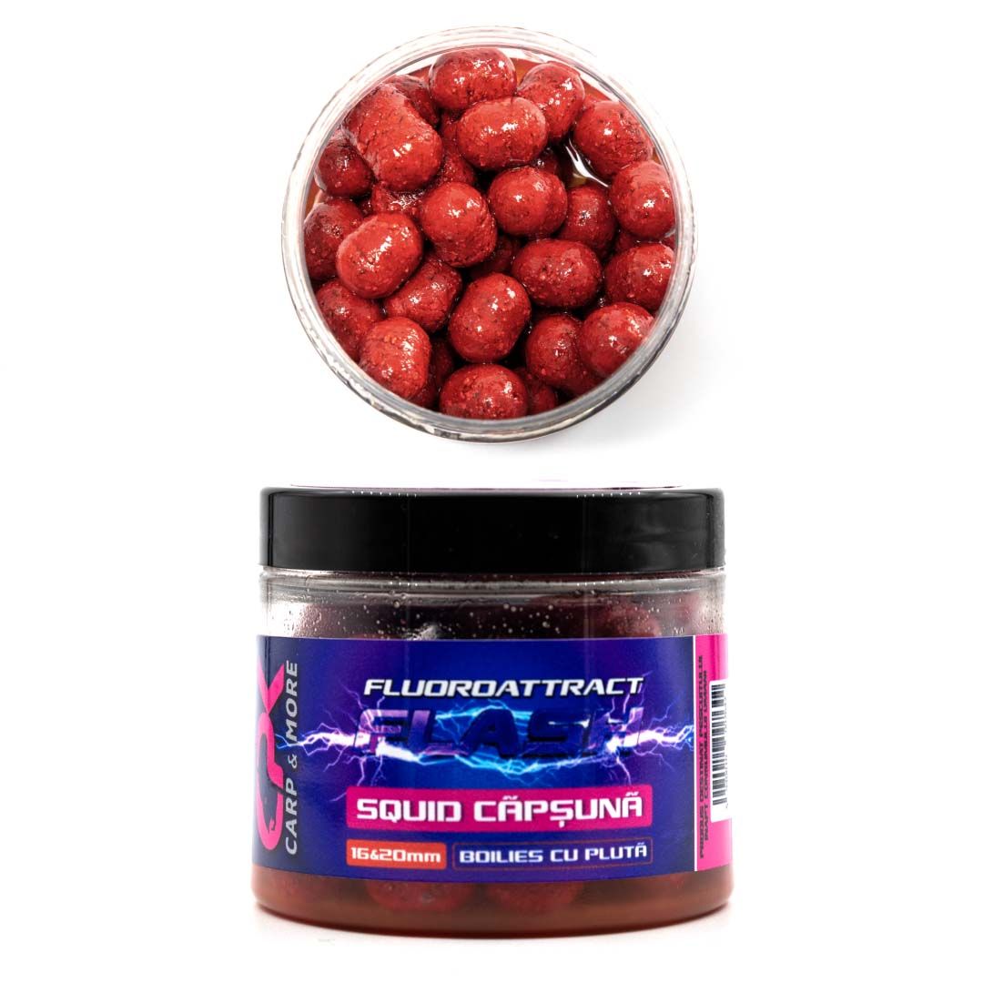 Boilies de cârlig cu plută CPK Fluoroattract, 16-20mm, Squid&Căpșună, 120g