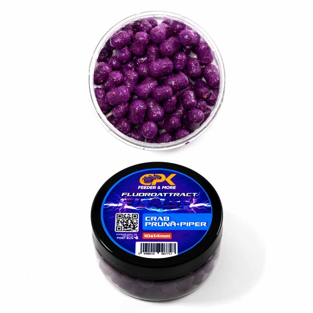 Boilies de cârlig cu plută CPK Fluoroattract, 10-14mm, Crab&Prună&Piper, 40g