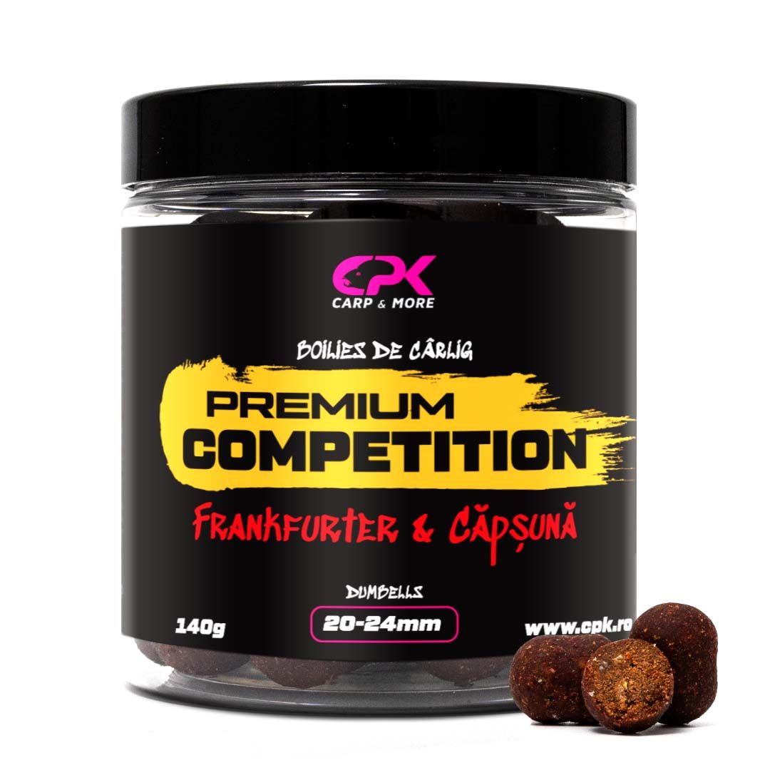 Boilies de cârlig CPK OS Competition Dumbells, 20mm & 24mm, Frankfurter & Căpșună, 140g