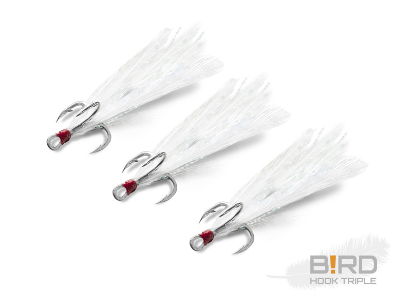 Ancore cu pene albe Delphin B!RD Hook Triple, nr.10, 3buc/plic