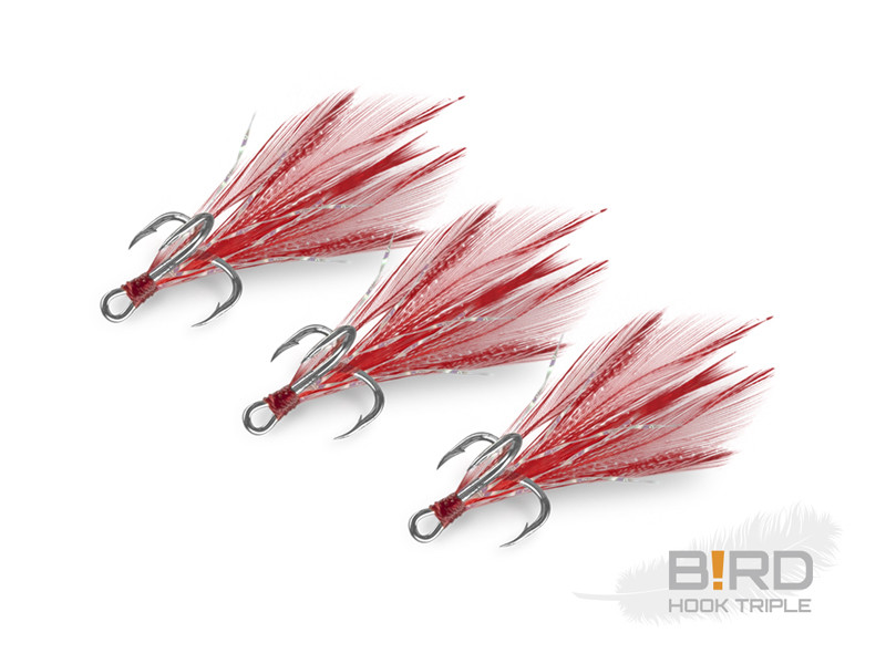 Ancore cu pene roșii Delphin B!RD Hook Triple, nr.10, 3buc/plic