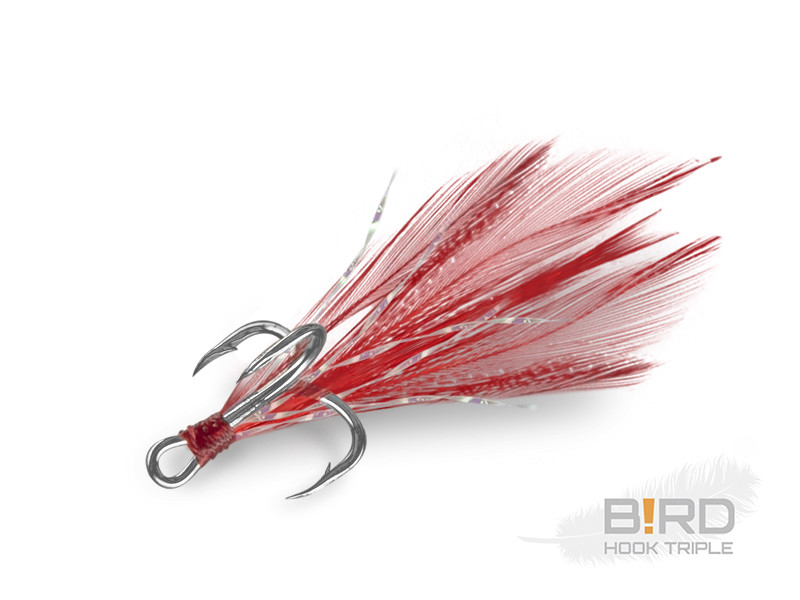 Ancore cu pene roșii Delphin B!RD Hook Triple, nr.10, 3buc/plic