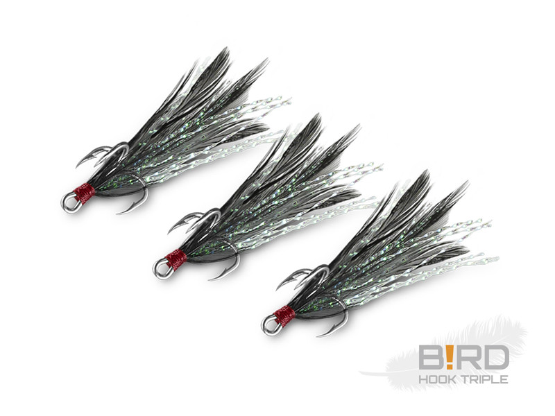 Ancore cu pene negre Delphin B!RD Hook Triple, nr.10, 3buc/plic