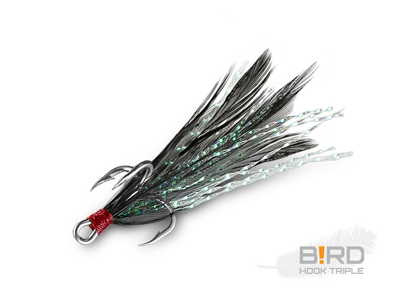Ancore cu pene negre Delphin B!RD Hook Triple, nr.10, 3buc/plic