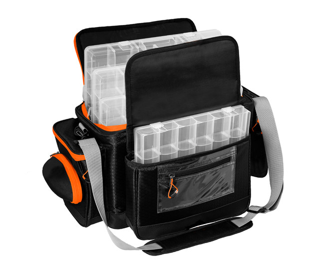 Geantă spinning + 5 cutii Delphin Atak Carryall Multi, 60x30x25