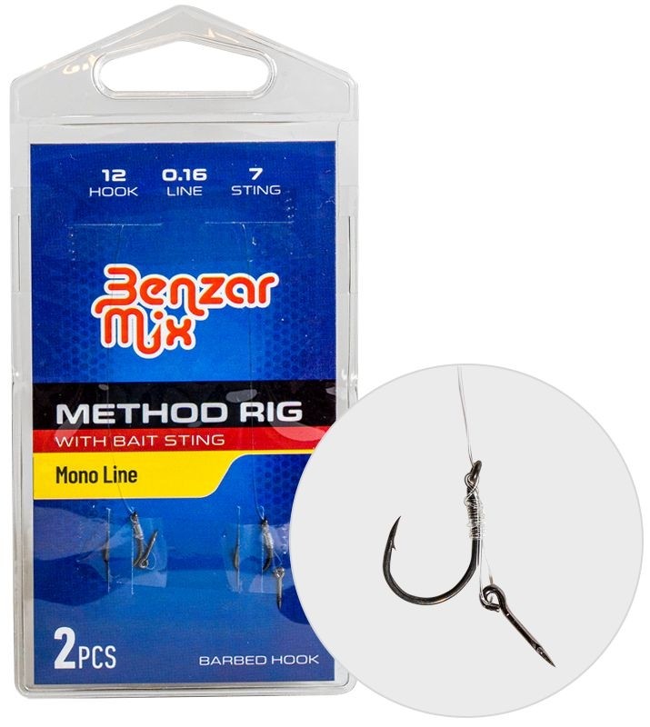 Rig-uri Benzar Method Feeder Rig Barbless Mono Bait Sting 10mm, cârlig nr.8, 2buc/plic