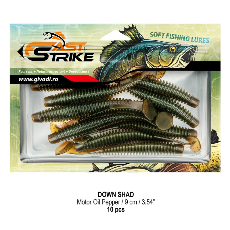 Shad Fast Strike Down Shad Motor Oil Pepper, 9cm, 10buc/plic