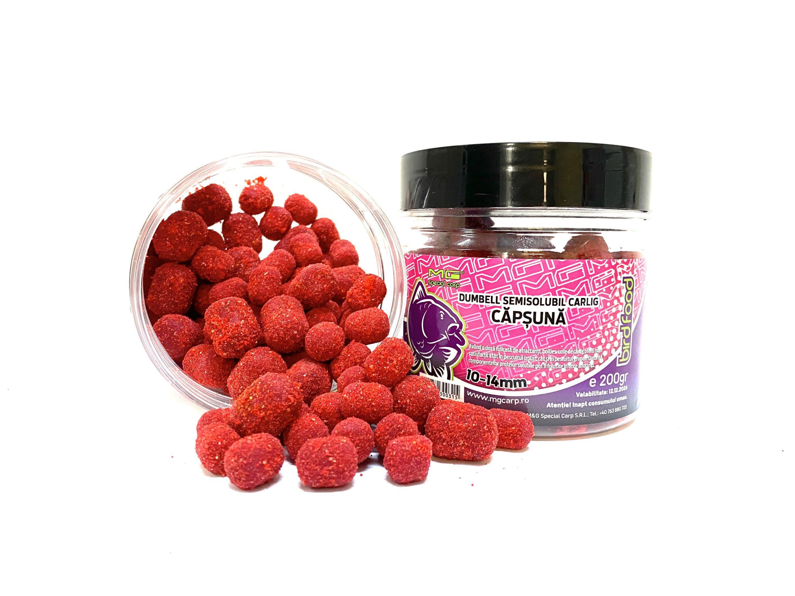 Boilies de cârlig MG Special Carp Dumbell Semisolubil Căpșună, 10-14mm, 200g